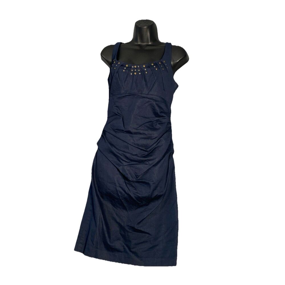 Boston Proper Dress Womens 6 Rouched Navy Studded 3%‎ Spandex